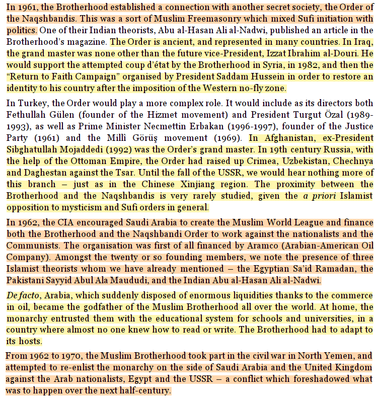 toxictiramisu's tweet photo. In WWII, Nαzis mobilized the Muslim Brotherhood for jihαd against the USSR; after the war, MI6 trained &amp; passed the MB to the CIA, which used Freemason Sayyid Qutb to shape its jihαdist ideology. Then Saudi Arabia created the MWL to fund jihαdism as a Gladio B in the Middle East. https://t.co/I7kLSYE9zf