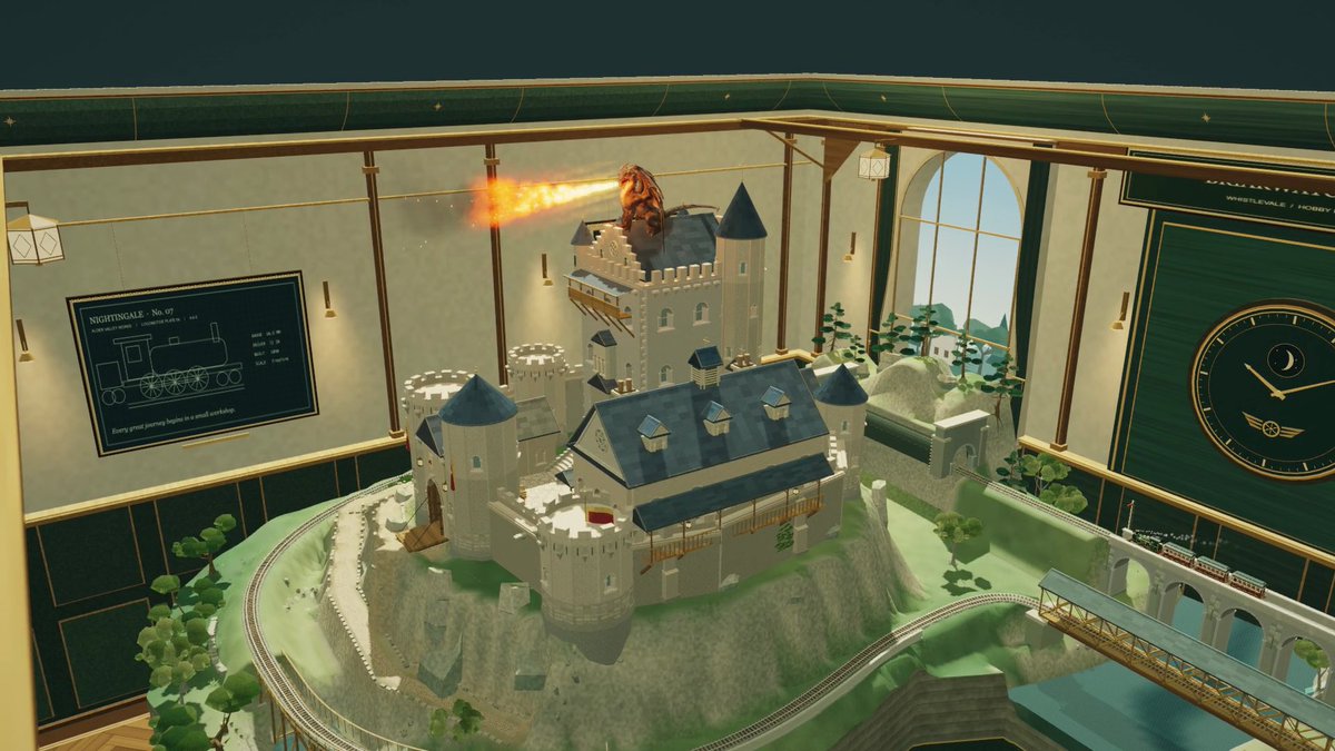 nickfromlater's tweet photo. Built a new miniature medieval fantasy room in Whistlevale.

Castle, railway, dragon, fire. Seemed like things that go well together.

Built with Astra + WebGL 2 this time. The dragon started in Pixal3D, then rigged /animated in Blender. https://t.co/ly7T1md9H6
