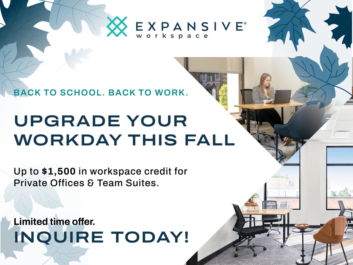 ExpansiveWork's tweet photo. Up to $1,500 in Workspace Credit is on the table this fall.

Join the Expansive community this month and let us help you settle into a workday that feels good. Offer ends soon!

Get your quote ➡️ https://t.co/RCk2aLDX7d

#BackToWork #BackToSchool #GreatWorkHappensHere https://t.co/tQ0iqqs7pC