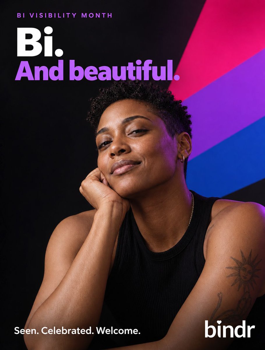 bindrdating's tweet photo. Bi. And beautiful. This Bi Visibility Month, here's to being seen, celebrated, and welcome exactly as you are. 💗💜💙 #BiVisibility #Bindr https://t.co/KSjZMENesk