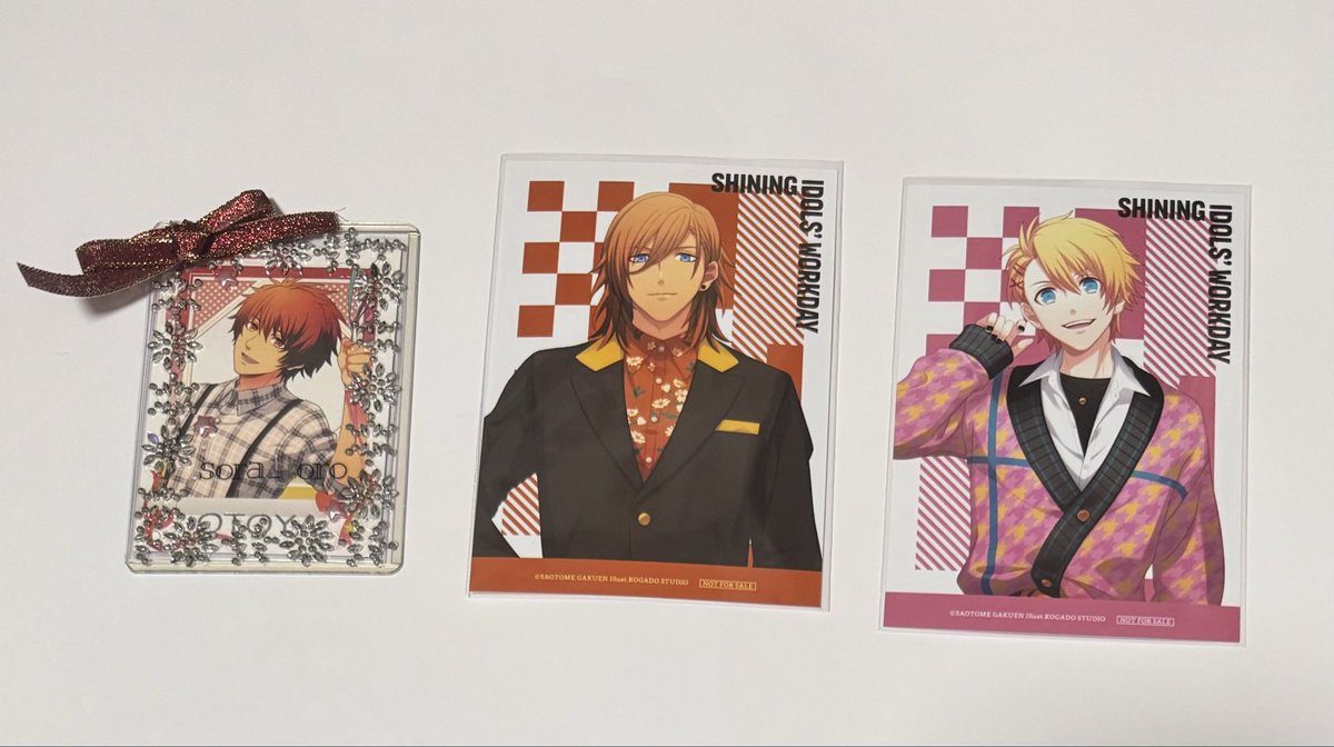 sora_roro's tweet photo. 【交換】うたプリ ドラマCD
SHINING IDOLS' WORKDAY

譲〉
【アナザージャケット】
トキヤ 、カミュ
【ブロマイド】
レン、翔

求〉
音也

※トキヤ のアナザージャケットにはCDケースの爪？（半円部分）の跡がついています。
郵送交換希望です。
よろしくお願いします。 https://t.co/4Nc07tNFaF