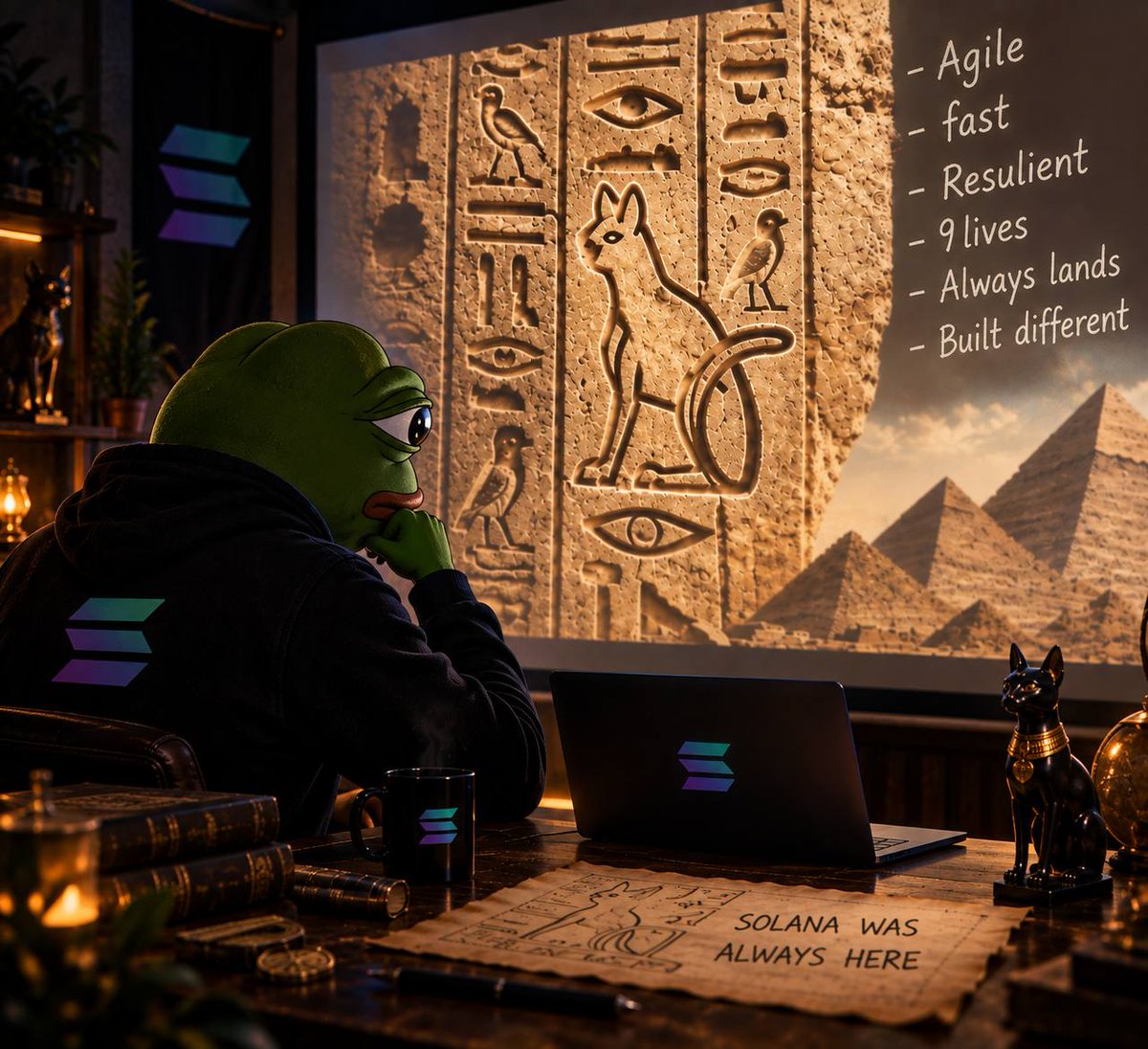 firstOGcat's tweet photo. Pepe learning about the ancient cat meme, you should learn too! 🔥🚀🐱 https://t.co/5n7PtDhWfj