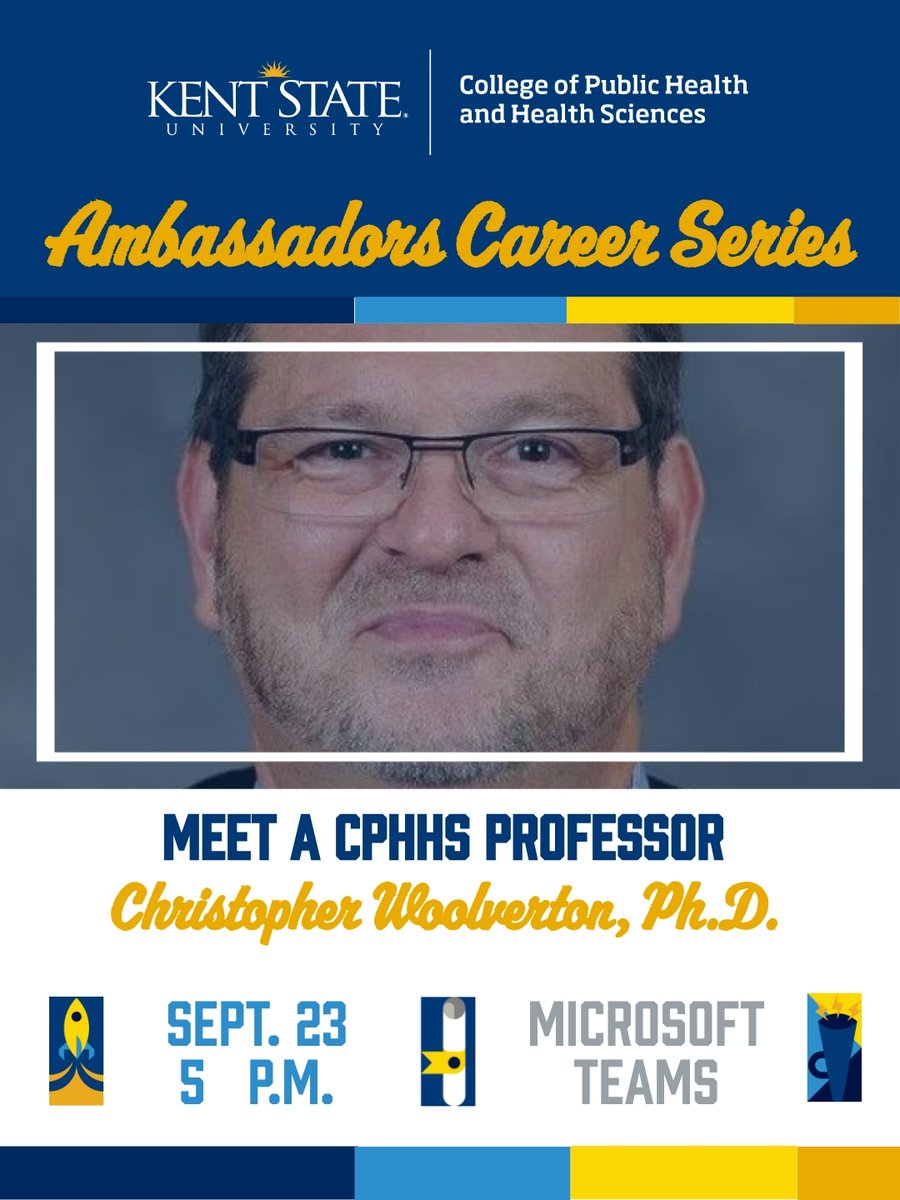 KentCPHHS's tweet photo. What does a career in public health look like beyond the classroom? Join us on Sept. 23, at 5 pm on Teams, for an inside look at the academic and practice side of public health. #KentCPHHS professor Chris Woolverton will share insights and recommendations: https://t.co/x4aOqxJlqb https://t.co/m19vv1dVn2