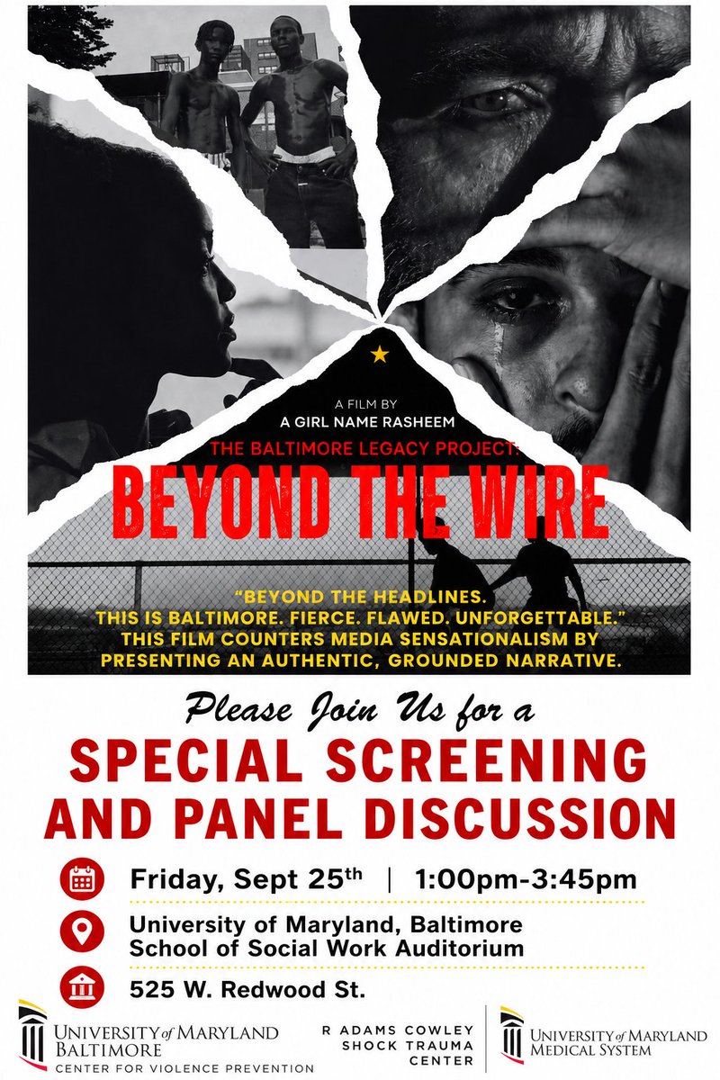 mdsocialwork's tweet photo. 9/25 - Beyond the Headlines: A Screening of Beyond the Wire and Panel Discussion, hosted by the #UMB Center for Violence Prevention and the R. Adams Cowley Shock Trauma Center, this event will feature a screening of Beyond the Wire, https://t.co/OzsUSHpiBB. https://t.co/I0KW92OFVk