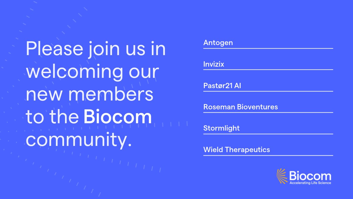 Biocom's tweet photo. It's time to welcome our new members! #WelcometoBiocom, #Antogen provides immunopeptidomics services to identify and quantify peptide–HLA ligands from biological samples, supporting discovery and translational research in oncology, immunotherapy development and autoimmune disease. #Invizix develops noninvasive bioelectronic therapies using a waveform discovery engine and bedside delivery device designed to treat chronic disease during sleep. #Pastør21 AI deploys high-throughput sequencing and explainable AI to deliver pathogen intelligence and track antimicrobial-resistant bacterial strains. #RosemanBioventures provides startups and emerging life science companies in Las Vegas with turnkey laboratories, research infrastructure, regulatory guidance and connections to investors and industry partners to accelerate commercialization. #Stormlight is developing a therapeutic platform designed to gain biological control over cancer’s adaptability and overcome therapy-resistant malignancies. @wieldtx develops treatments for autoimmune diseases by combining human genetic validation with genetic and multi-omic data to identify targets involved in the root causes of inflammation.
