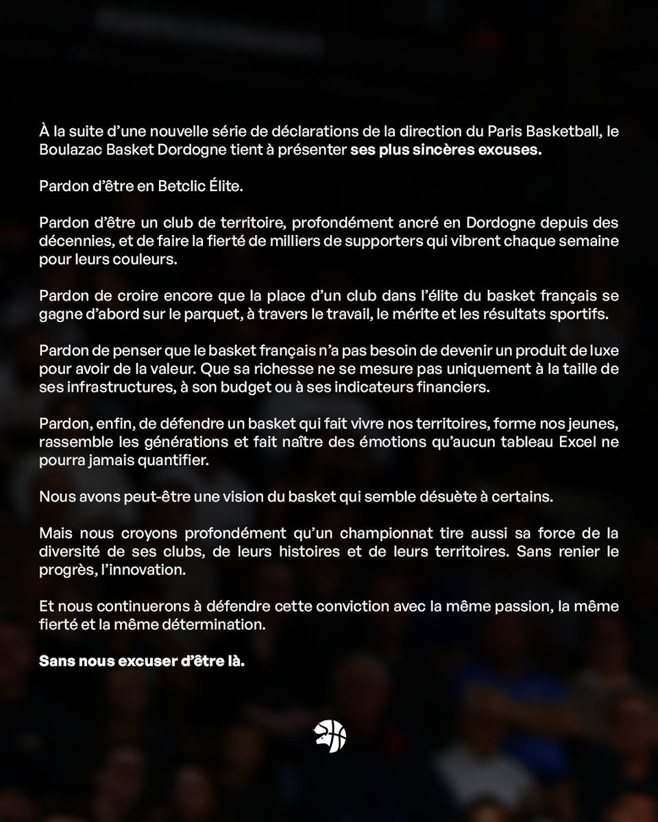 BoulazacBasketD's tweet photo. Nos excuses au Paris Basketball. https://t.co/cWUfbWtCwj