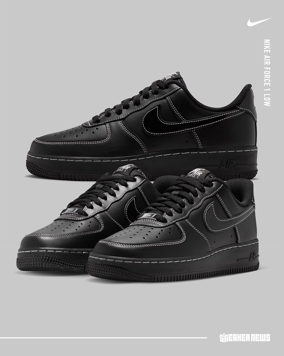 SneakerNews's tweet photo. It's hard for us not to think of Travis Scott's "Phantom" with this AF1 🤐 

This stealthy contrast stitch pair should be dropping for Fall/Winter  

Read more: https://t.co/XBeUEzGwi6 https://t.co/2iyvR2oMki