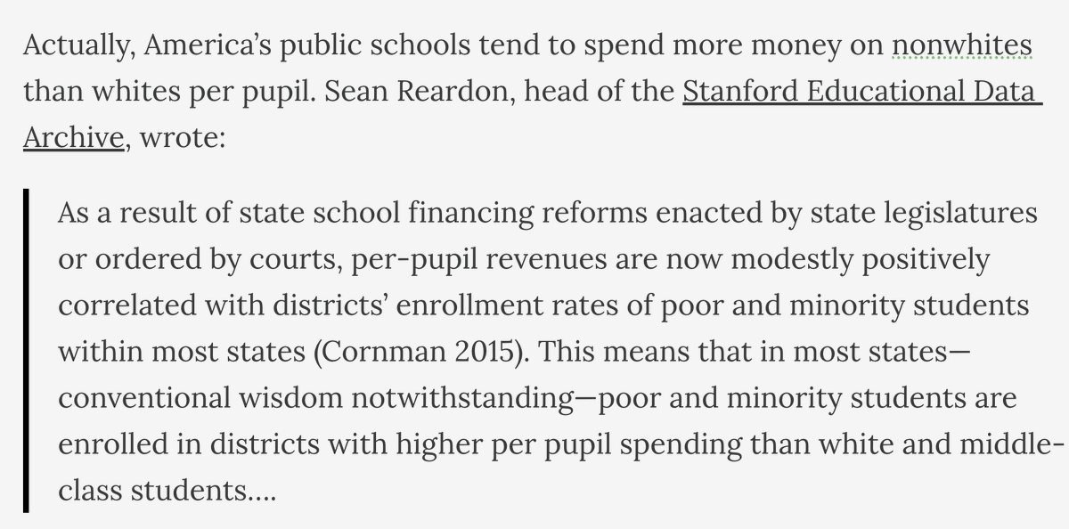 Steve_Sailer's tweet photo. Contra what Pulitzer Prize-winning MacArthur Genius Nikole Hannah-Jones has been telling gullible New York Times subscribers for a dozen years, America doesn't spend less on black public school students than on white students:

https://t.co/awyxPjjvpi https://t.co/NUfvRNld9o