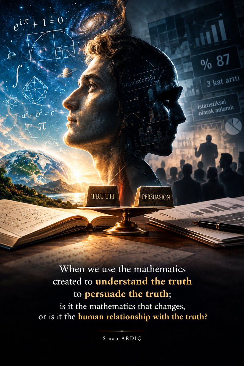 34SA061's tweet photo. When we begin to use mathematics, created to understand truth, to persuade others of what we claim to be true; is it mathematics that has changed, or humanity’s relationship with truth?

Sinan ARDIÇ
👨🏼‍🏫 Mathematics Teacher https://t.co/KrtsopH2Hr