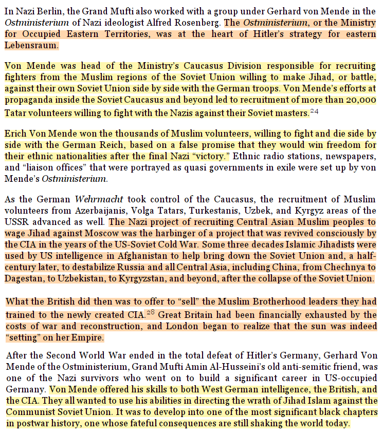 toxictiramisu's tweet photo. In WWII, Nαzis mobilized the Muslim Brotherhood for jihαd against the USSR; after the war, MI6 trained &amp; passed the MB to the CIA, which used Freemason Sayyid Qutb to shape its jihαdist ideology. Then Saudi Arabia created the MWL to fund jihαdism as a Gladio B in the Middle East. https://t.co/I7kLSYE9zf