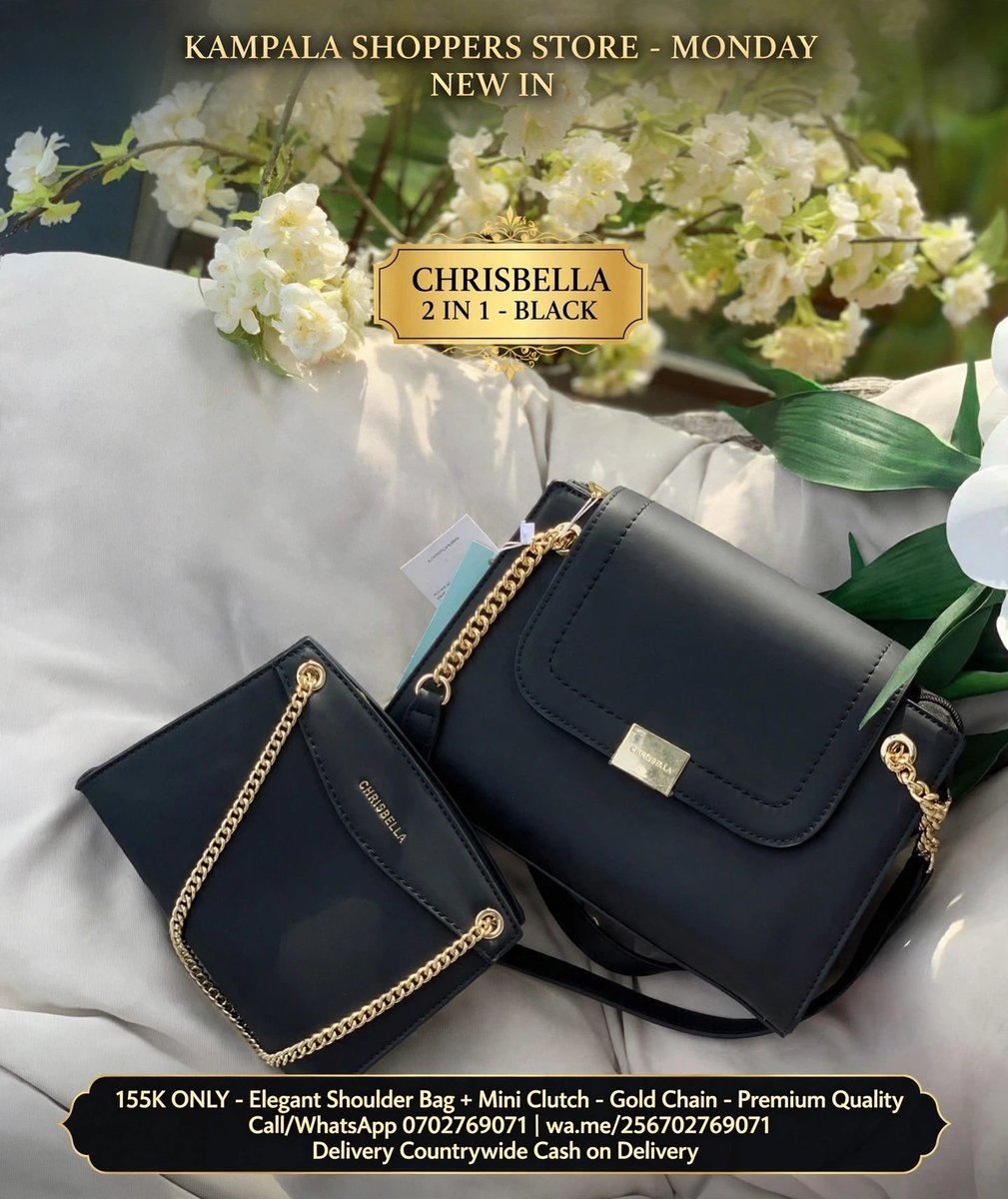 KShoppersUG's tweet photo. BLACK IS CLASSY 🖤

Chrisbella 2 in 1 — BLACK @ 155K ONLY

Gold chain detail that screams luxury!
Bag + Mini Clutch set

DM to order now — limited stock!

0702769071 | https://t.co/kuT9WRxs2A
#ChrisbellaBlack #KampalaShoppersStore https://t.co/aEIeb6x7tD