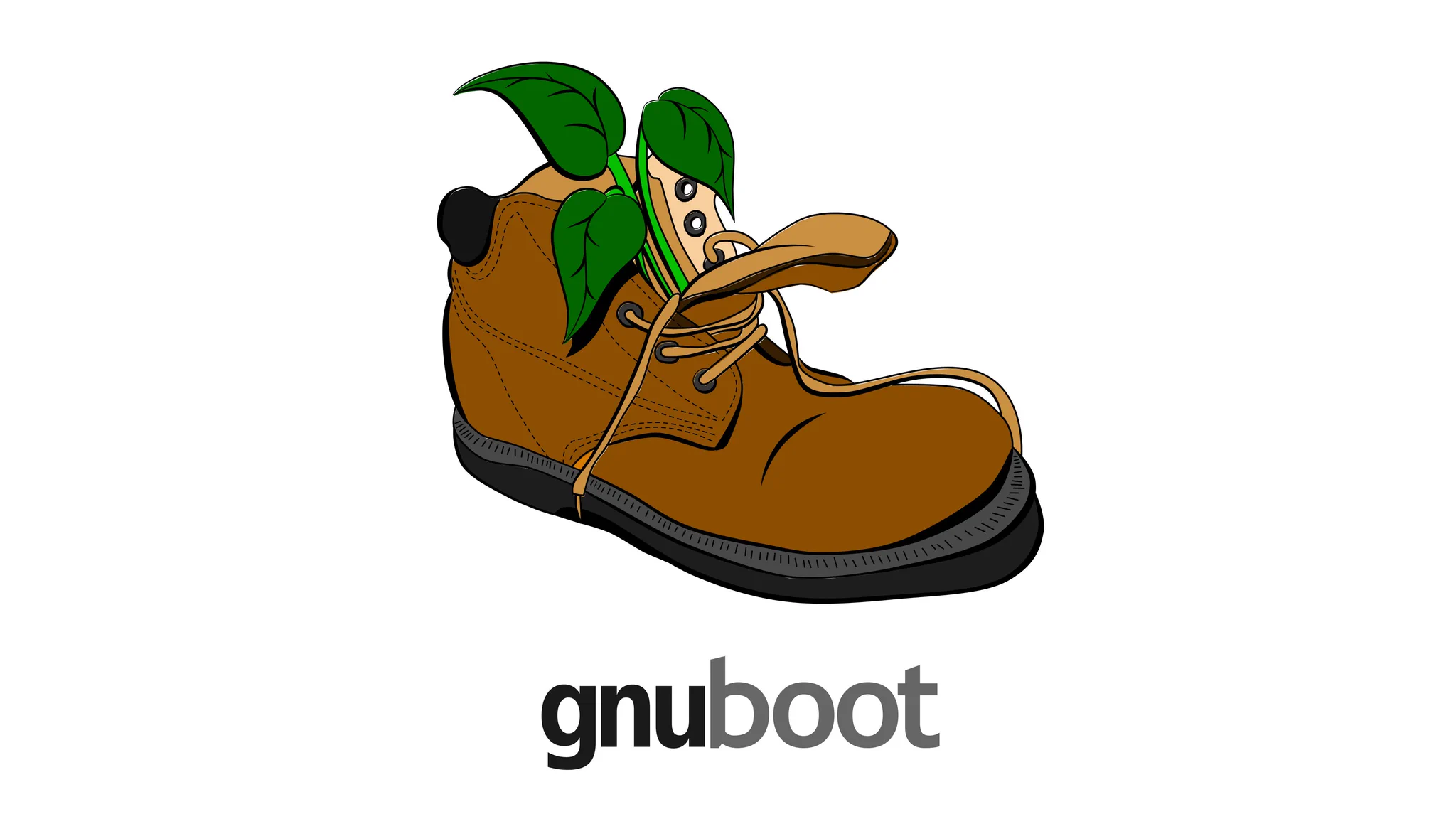 a boot with plants growing out of it and text reading 'gnuboot' below it