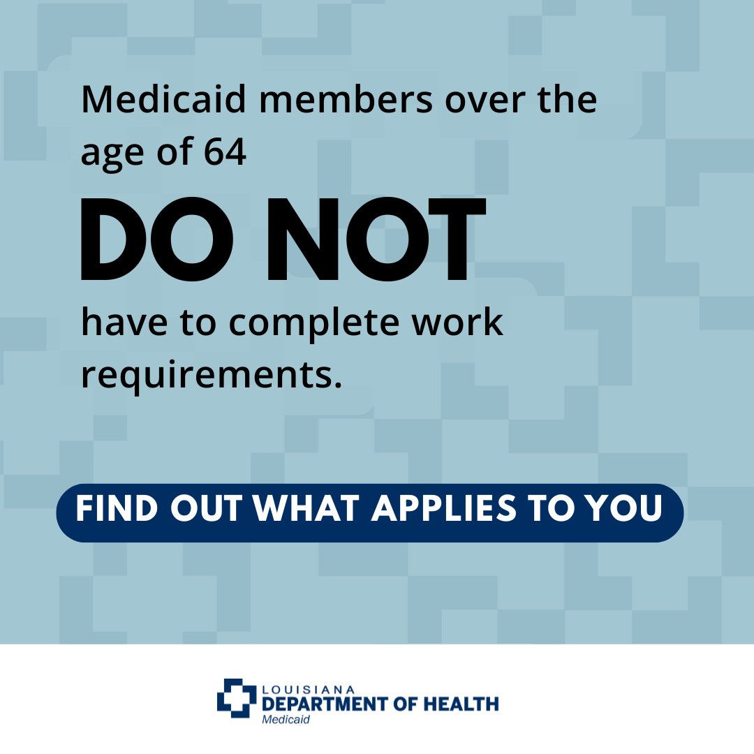 LADeptHealth's tweet photo. Starting January 1, 2027, some Louisiana Medicaid members will have to follow new work requirements to keep their health coverage. 

Complete this short quiz to find out what applies to you.
🔗https://t.co/YlPPIb8JSQ https://t.co/YMmdAOAbT7