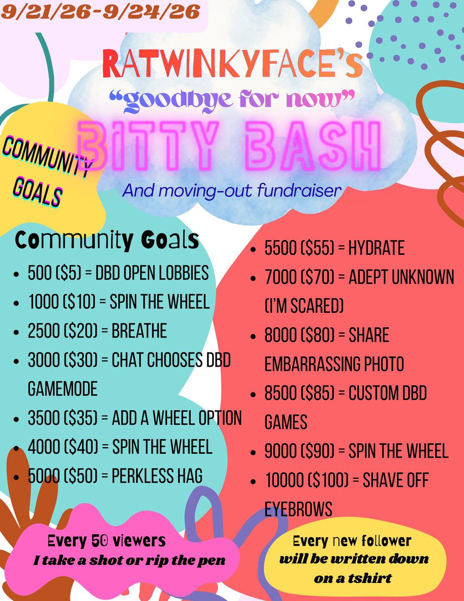ratwinkyface's tweet photo. DOING A BITTY BASH/GOODBYE PARTY ON STREAM COME JOIN UP <3 #bittybash #twitch #streamer https://t.co/Vy1zsbezSA