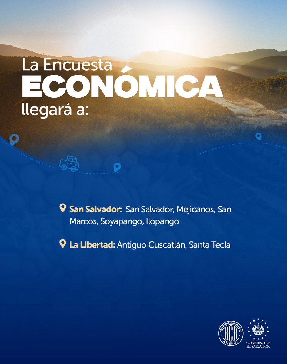 bcr_sv's tweet photo. 📢 Te compartimos la ruta de esta semana por parte de nuestros gestores de información para las encuestas de Precios, Económica, Turismo y Hogares de Propósitos Múltiples. https://t.co/NwKsywsxnf