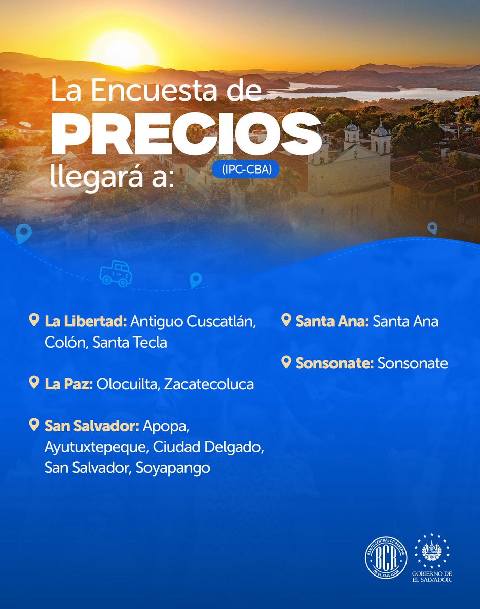 bcr_sv's tweet photo. 📢 Te compartimos la ruta de esta semana por parte de nuestros gestores de información para las encuestas de Precios, Económica, Turismo y Hogares de Propósitos Múltiples. https://t.co/NwKsywsxnf