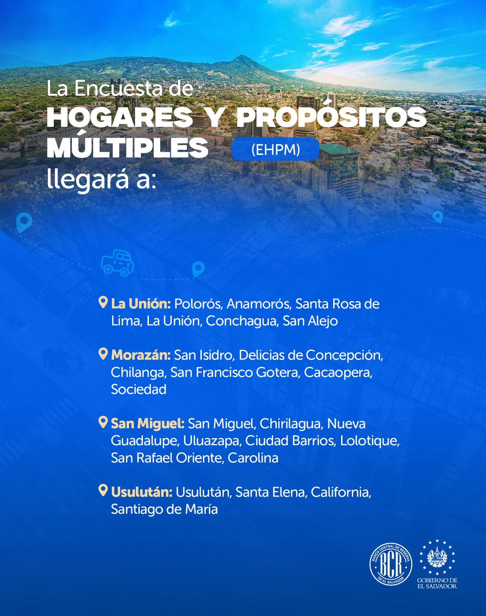 bcr_sv's tweet photo. 📢 Te compartimos la ruta de esta semana por parte de nuestros gestores de información para las encuestas de Precios, Económica, Turismo y Hogares de Propósitos Múltiples. https://t.co/NwKsywsxnf
