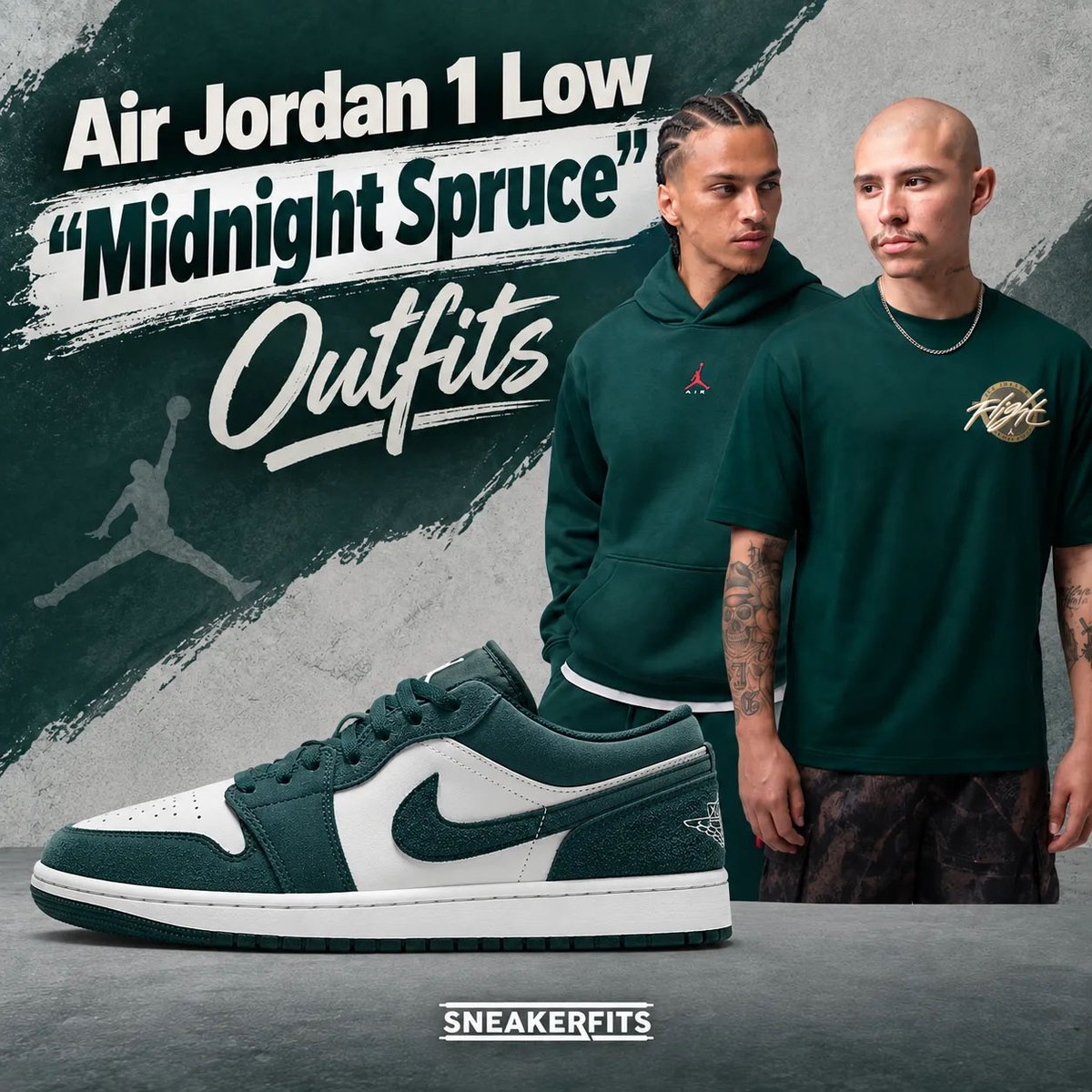 SneakerFitsCom's tweet photo. Air Jordan 1 Low “Midnight Spruce” outfits 🌲

Find matching Jordan shirts, hoodies, sweatshirts and pants to coordinate with the Midnight Spruce colorway.

See the complete outfit guide:
https://t.co/a1JxjVGxmK

#AirJordan1 #SneakerFits https://t.co/FasyGzQ8LM