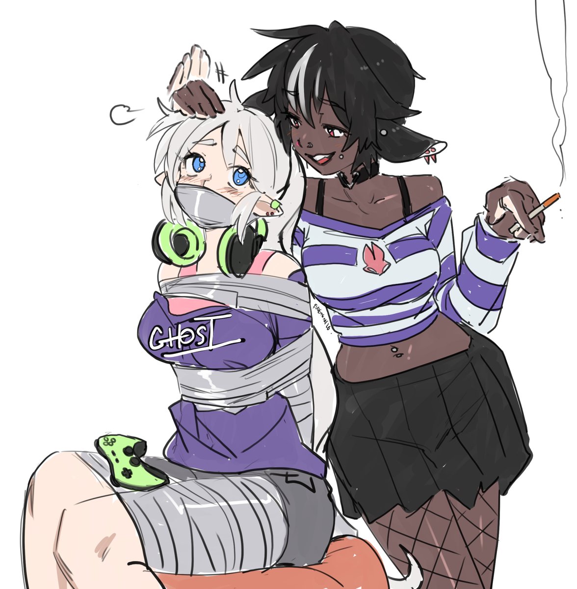 JeffTypisch's tweet photo. Whenever Aiya unleashes her gamer rage, her roommate Khana can always be counted on to calm her down.

Though said calming down usually involves a lot of tape~

OCs belong to the amazing:
https://t.co/zBJUkwbKTM

Art by the amazing Eudetenis: https://t.co/DJOlkUYKc7 https://t.co/6wD08N39fT