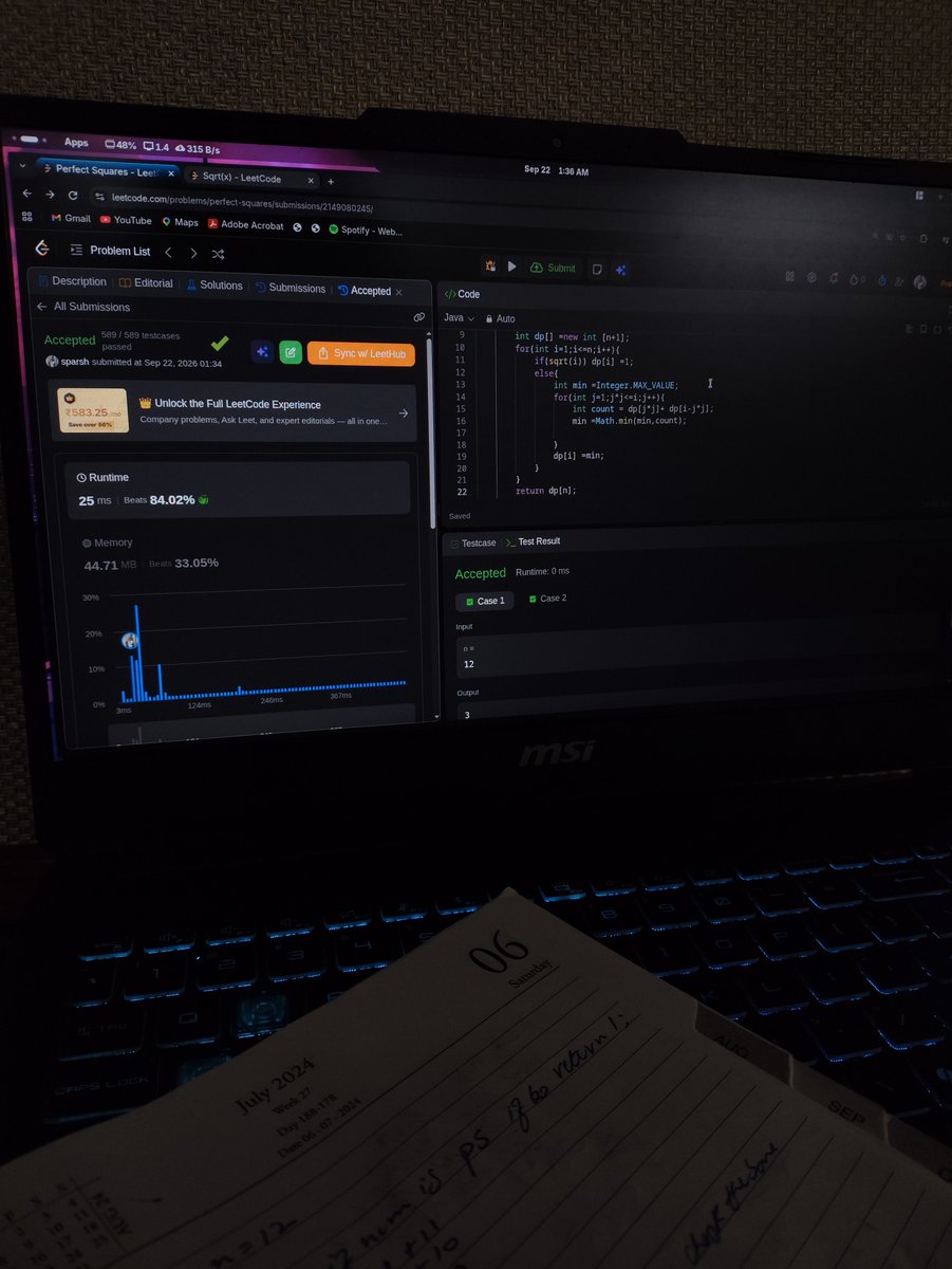 Sparshkoulll's tweet photo. Took a day off from classes to study DP and somehow this one question took up my entire day 
Or even simpler:🙂
#LeetCode #DynamicProgramming #DSA #CodingLife https://t.co/hUpQ5Oef5x