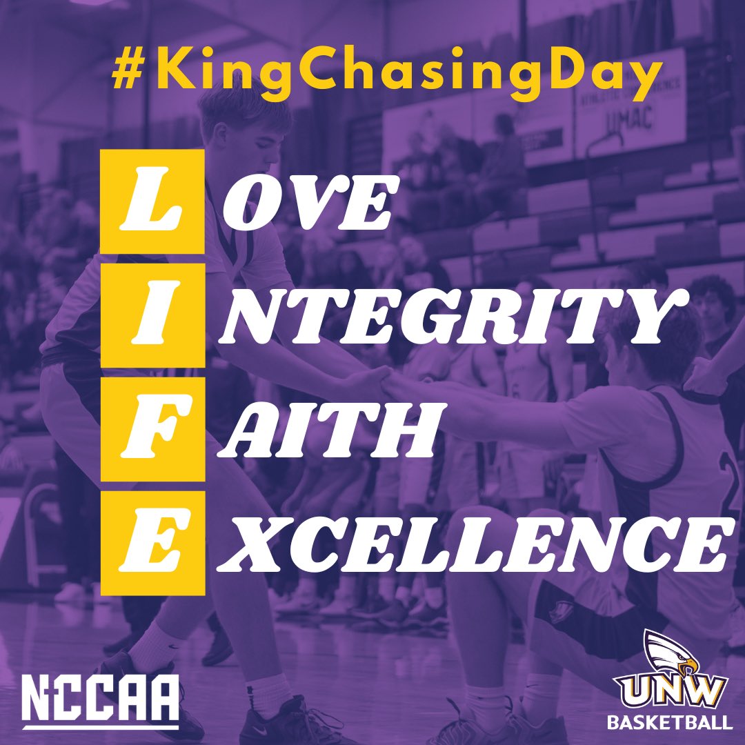 unwmbb's tweet photo. It’s @thenccaa #KingChasingDay!
Today, we recognize and celebrate the core NCCAA principles we incorporate into our program through our service, attitude, sportsmanship and work ethic, day in and day out.
#ThankfulnessTogethernessToughness #CompeteWithPurpose https://t.co/DnABaoEcgx