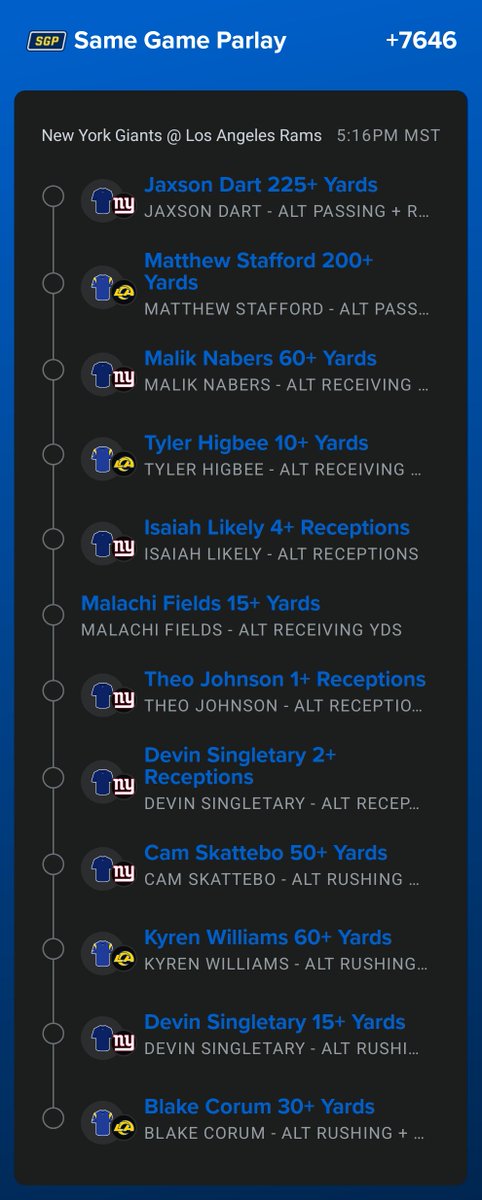 ProtegePlays's tweet photo. NYG vs LAR Longshot Lotto 🌋🌋🌋🌋

Also did this with Mumpfield 2 rec. 

Link: https://t.co/COIBBbAKjf https://t.co/kO8k0Quzp5