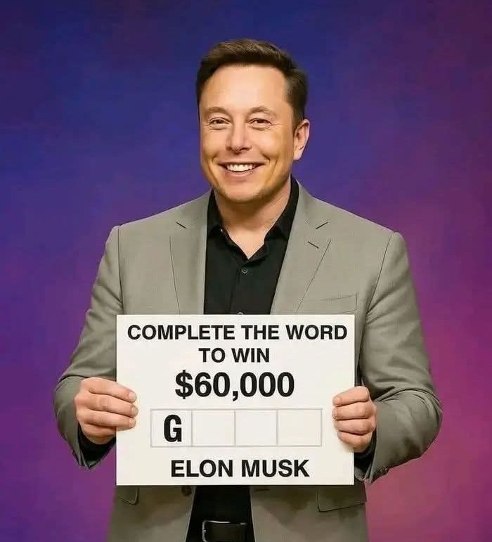 _VoiceofAmerica's tweet photo. 🚀 Elon says you get $60,000 if you guess correctly. 
G _ _ _ 

What's your answer? 👇 https://t.co/Q5bHFlxyrI