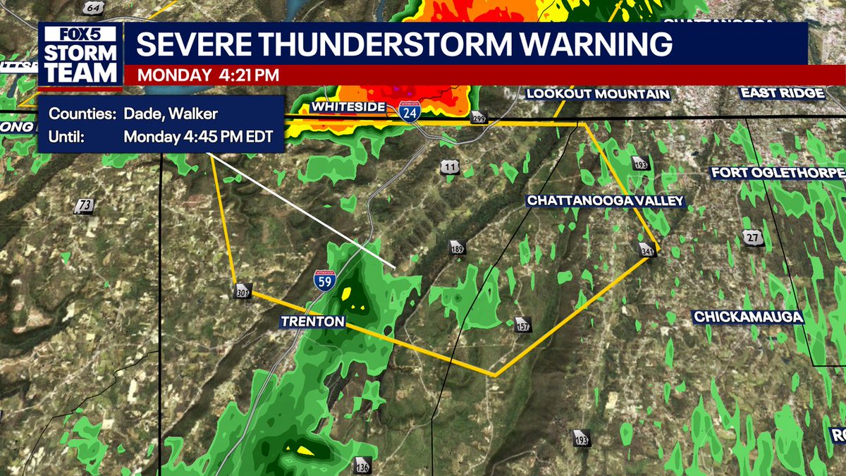 JoanneFOX5's tweet photo. A Severe T-Storm Warning has been issued for Walker, Dade until 9/21 4:45PM. https://t.co/AL6BcGWCGx