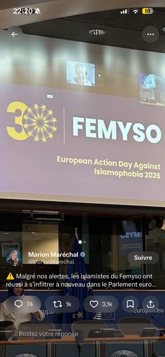 EdenDadou_'s tweet photo. @MarionMarechal @EP_President Nan et puis c’est bien, c’est pas la journée contre l’islamophobie au FEMYSO 😭😭 https://t.co/HU8tkLoo2k