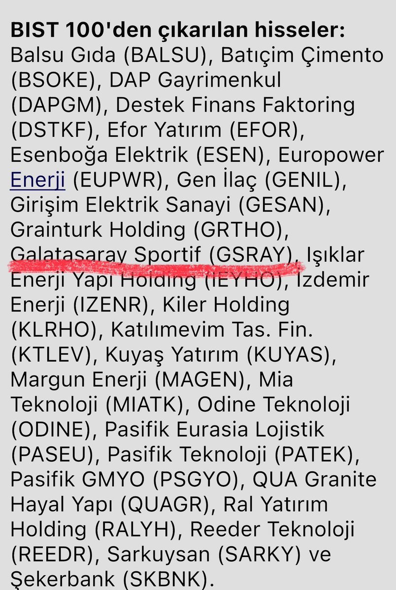 TCGFenerant's tweet photo. Bist 100 den çıkartılan GSRAY kimim kodu https://t.co/QX0fHFi1iG
