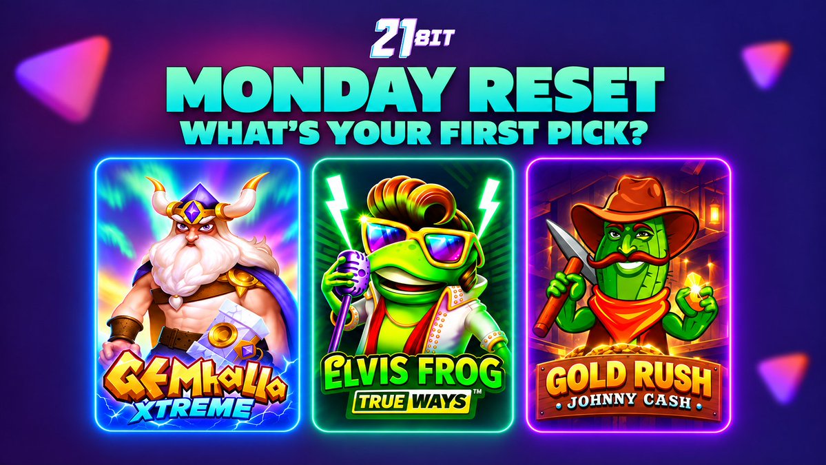 21bit_official's tweet photo. Monday reset what’s your pick?   💎 Gemhalla Xtreme 🐸 Elvis Frog TRUEWAYS 🎸 Gold Rush with Johnny Cash  All three by BGaming and all you got to do is choose one.

Explore top picks ->https://t.co/fRpIbAFJvi https://t.co/oMfWkDCBiN