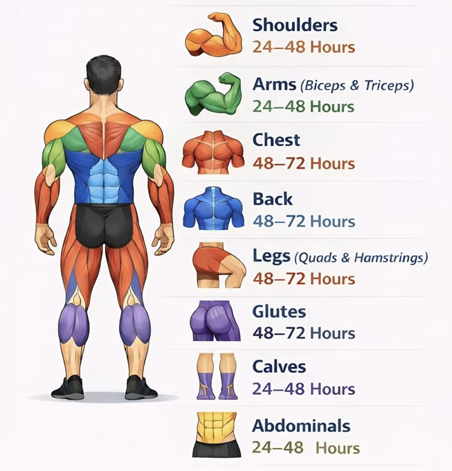 Daily_physique's tweet photo. Average muscles recovery time after training https://t.co/2Zg1PE1XcU