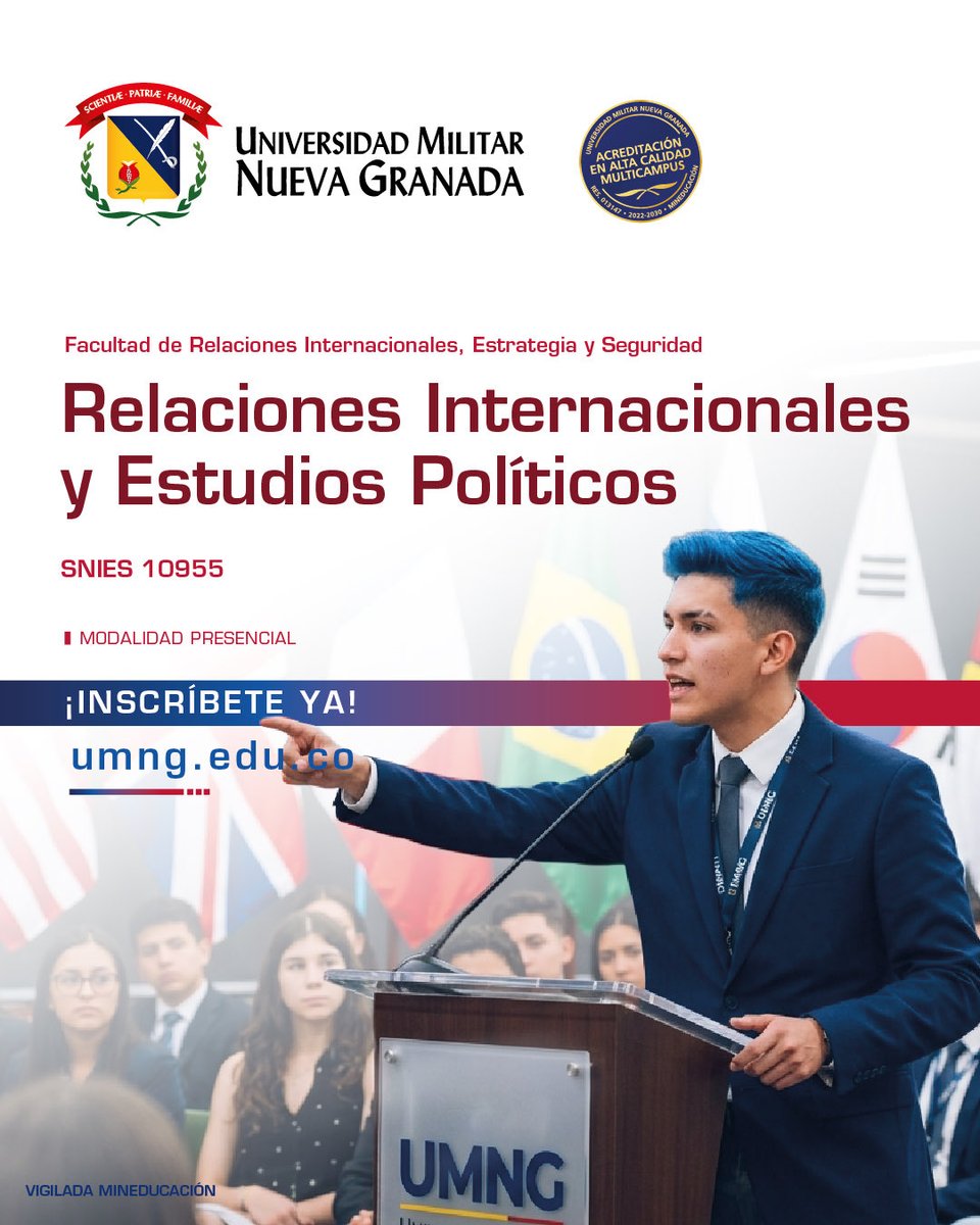 lamilitar's tweet photo. Estudia
Relaciones Internacionales y Estudios Políticos y
prepárate para analizar los escenarios
nacionales e internacionales, comprender sus
dinámicas y participar en la construcción de
soluciones.

Conoce más e inscribete:
https://t.co/unp3f82ubM

#AdmisionesUMNG https://t.co/tD615gEcfL