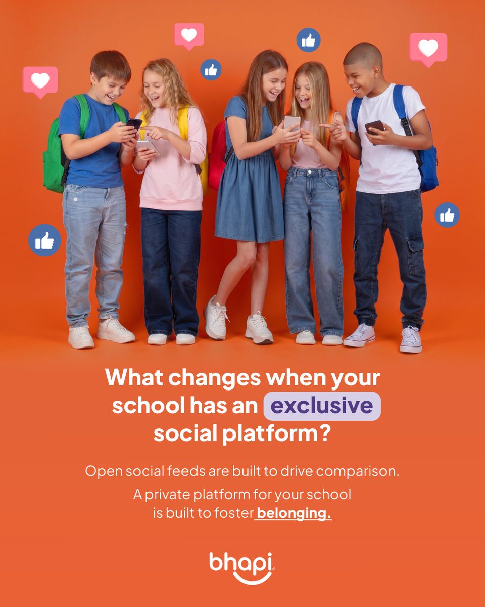 bhapi_io's tweet photo. Heavy social media use lowers self-esteem and body satisfaction.
By contrast, an exclusive school network offers a safe space that fosters healthy interactions and real belonging for staff, students, and families.
Link in bio! https://t.co/ZFw4W58BP3