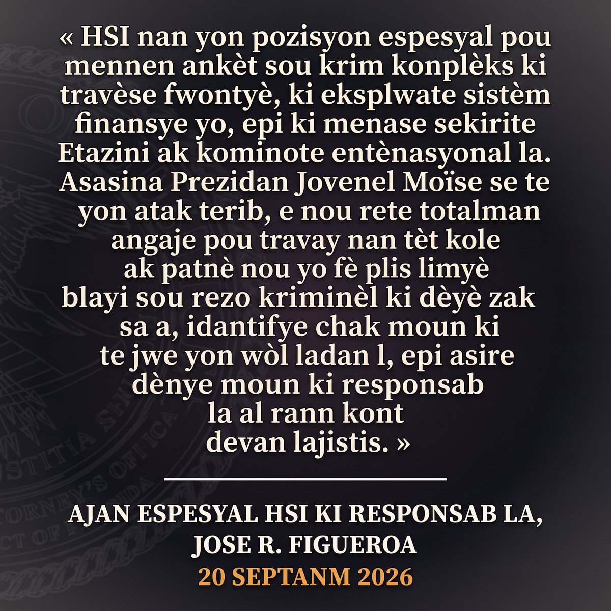 USEmbassyHaiti's tweet photo. 30 moun akize pou patisipasyon yo nan asasina Prezidan ayisyen an. Yo te transpòte 18 ladan yo nan yon avyon militè soti Ayiti pou yo vin reponn devan lajistis ameriken nan Distri Sid Florid. https://t.co/tyJF9pfh4q