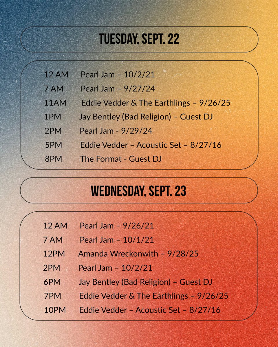 PearlJam's tweet photo. Ohana, on air 🌴 

All week long, @SIRIUSXM’s Pearl Jam Radio is serving up music from this year’s @TheOhanaFest lineup! Tune into archival sets, plus guest DJ sessions with @theformat and Jay Bentley of @badreligion. Catch it all at https://t.co/UdnhnGaZ89 

📸: Geoff Whitman https://t.co/TI25XOK0un