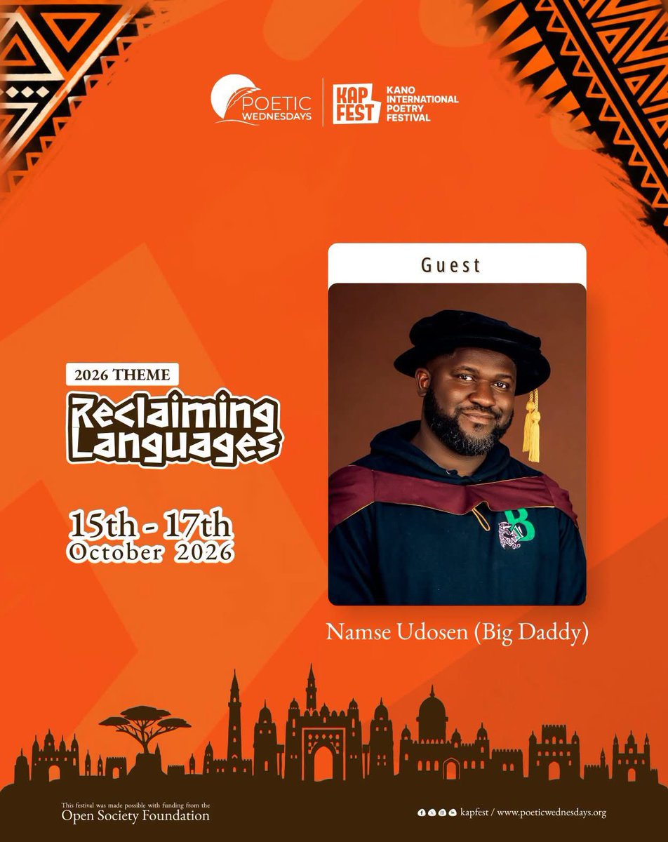 Kanopoetryfest's tweet photo. Meet Dr. Namse @namse, a writer, educator and cultural curator joining us at #KAPFEST26!

We’re excited to have Dr. Namse with us this year, bringing his experience and perspective to our conversations around poetry, language, literature and culture.

There’s so much waiting for you at KAPFEST this year. What are you still waiting for? 

Get your tickets and join us: https://t.co/kB30EElI7m 

15–17 October 2026 | Kano