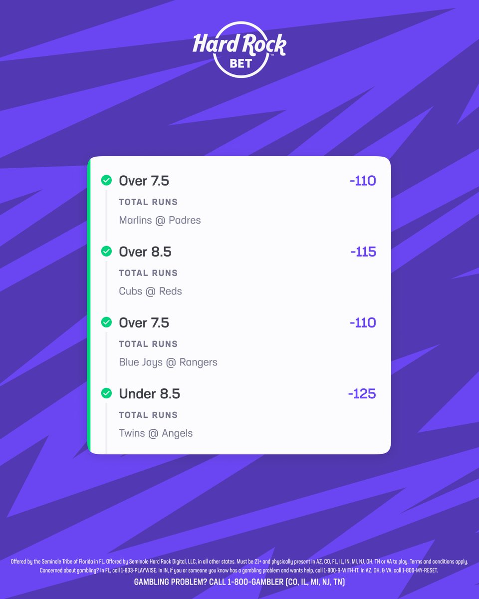 HardRockBet's tweet photo. Last Friday, a Florida bettor parlayed the full 15 game MLB slate mixing 10 overs and 5 unders to turn a $5 stake into OVER $61K! 🫪 https://t.co/5ptQ9npbK3