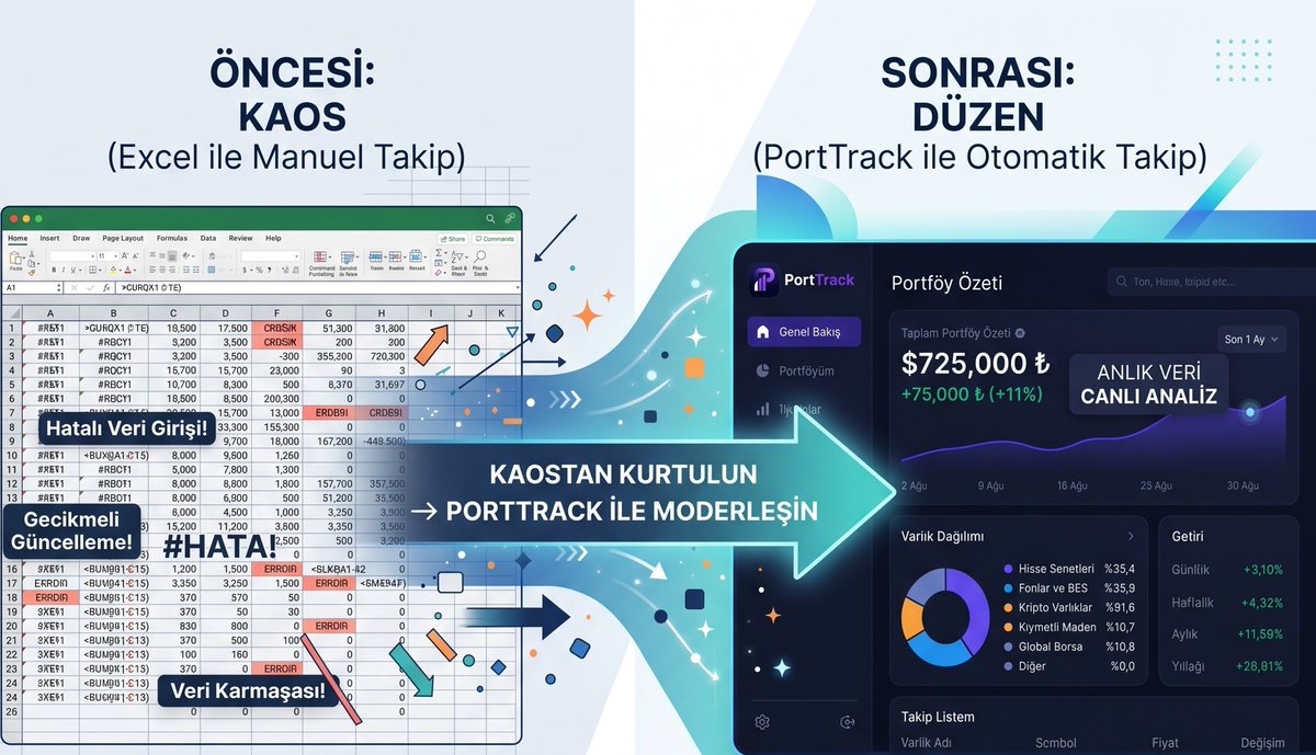 porttrackx's tweet photo. "Ben uzun vadeciyim ya" deyip günde 40 kere portföyünün toplam değerini kontrol edenler için Excel'de formül kasmayı bitiren uygulamayı yaptık. Hem de tüm varlıkları destekliyor.