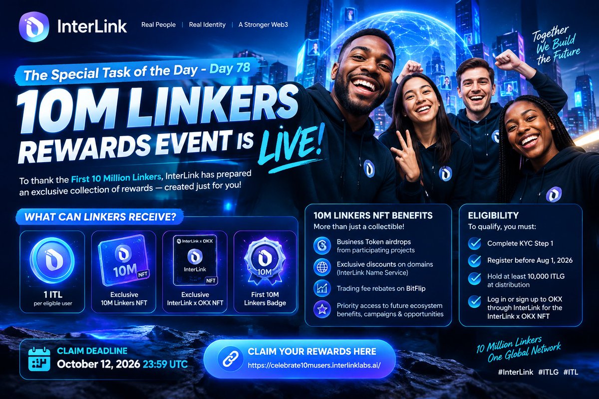 JoshuaInterlink's tweet photo. 🚀 10 MILLION LINKERS. ONE HISTORIC MILESTONE. 🎆

InterLink is celebrating the First 10M Linkers with an exclusive rewards event!

This isn't just about receiving a badge. It's about recognizing the people who joined early and contributed 

#InterLink #ITLG #ITL https://t.co/FRzOM5fVM6