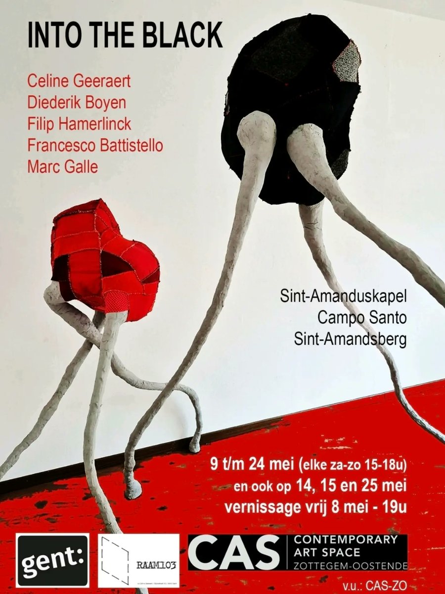 MaritzaBusnpo's tweet photo. Welcome to the opening of the “Into the Black” exhibition on 8 May at 7 PM. A collaboration between CAS (Contemporary Artspace Zottegem–Ostend) and RAAM103vzw, featuring Diederik Boyen, Filip Hamerlinck, Francesco Battistello, Marc Galle and Celine https://t.co/wqxG8i9xIa