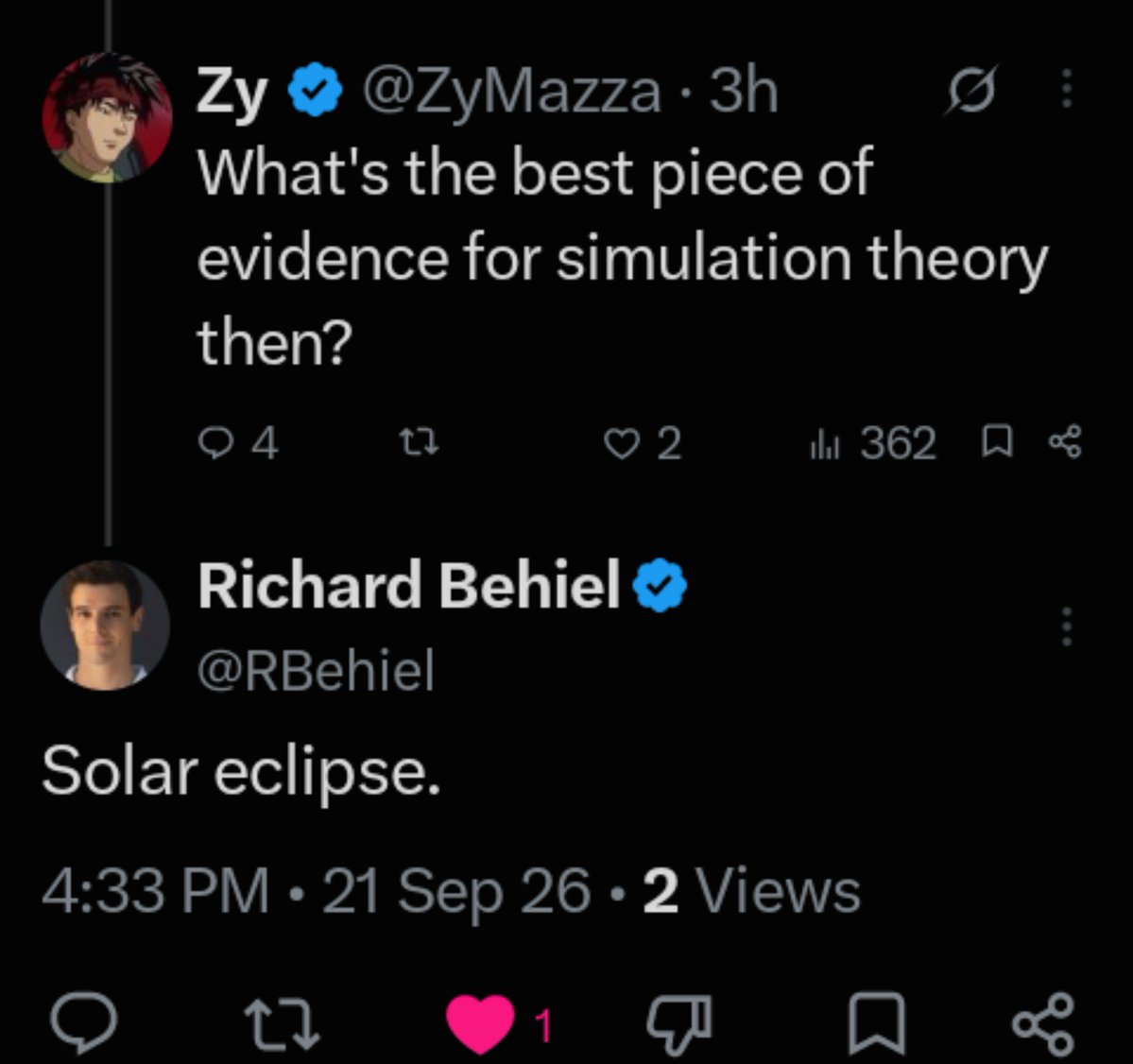 ZyMazza's tweet photo. He has a point!

Personally I think the special ratio between the sizes of the sun and moon and their distances from the Earth is in someway a requirement for life to develop. 

Too much of a coincidence otherwise for our planet to be so "twice exceptional!" https://t.co/kX91mjfXtR