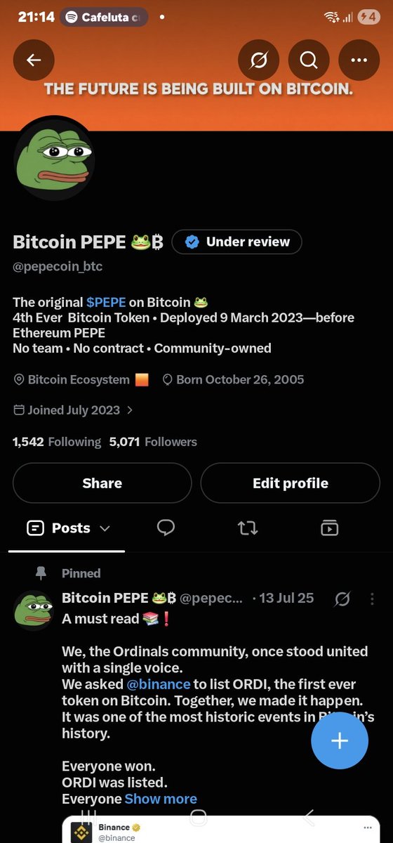 pepecoin_btc's tweet photo. A new chapter for this account. 🐸

From today, it will be dedicated entirely to documenting and growing awareness of $PEPE on Bitcoin.

The 4th-ever Bitcoin token, deployed on 9 March 2023, more than a month before Ethereum PEPE launched on 14 April.

My mission is to make this history impossible to ignore and one day, as crazy as it sounds now, help Bitcoin PEPE overtake Ethereum PEPE.

If you want to support my work:
Help me spread awarness:
Repost, follow, like 👍 

Let the journey begin. 🐸₿

#pepe #btc