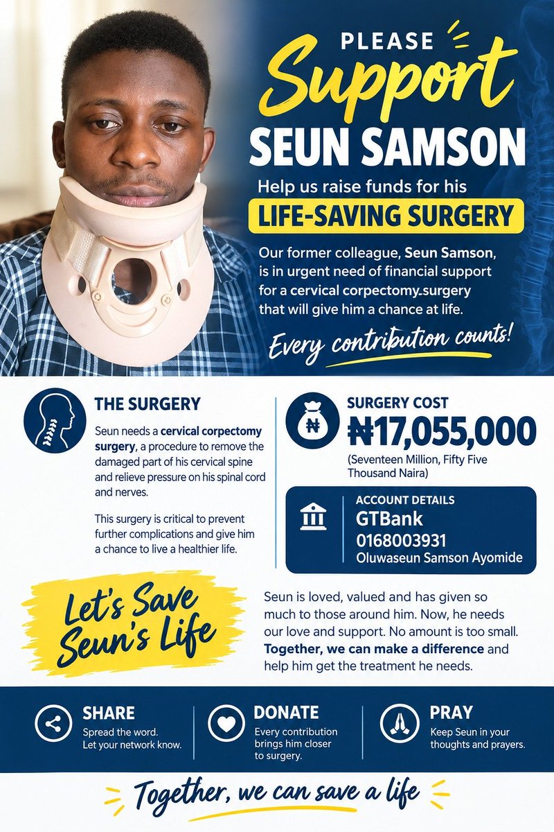 oluwa_dhami's tweet photo. Save Oluwaseun please
#saveseunsamson #helpseunheal
@Wizarab10 @DONJAZZY @the_beardedsina https://t.co/tAVOANKvJx