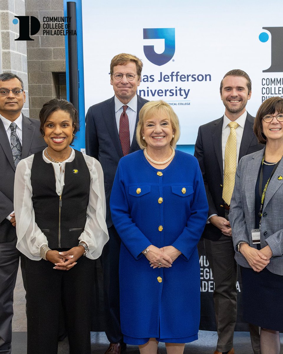 CCPedu's tweet photo. A new chapter in partnership and opportunity! 💛💙

Community College of Philadelphia and @JeffersonUniv officially announced a new and expanded partnership today, creating even more pathways for students to continue their education and prepare for their careers. ✨ https://t.co/YgbPzZvy46