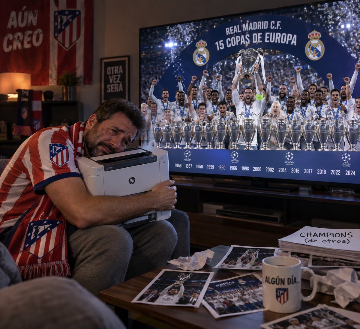 la5buitre's tweet photo. @Atleti ¿Una impresora para el Atleti?

Igual es la única forma de ver una Champions: imprimiendo las fotos de los demás campeones. 😂 https://t.co/U4sA7HacsS