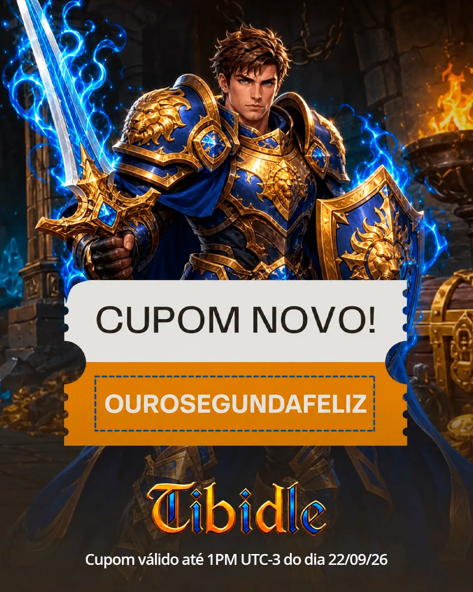 tibidle's tweet photo. SEGUNDOU COM CUPOM NOVO! 🪙

Começamos a semana com OURO GRÁTIS para você ativar dentro do jogo! 💰

🎁 Cupom: OUROSEGUNDAFELIZ

Corre para ativar e começar a semana com ouro extra! https://t.co/zkdHGxjKlh