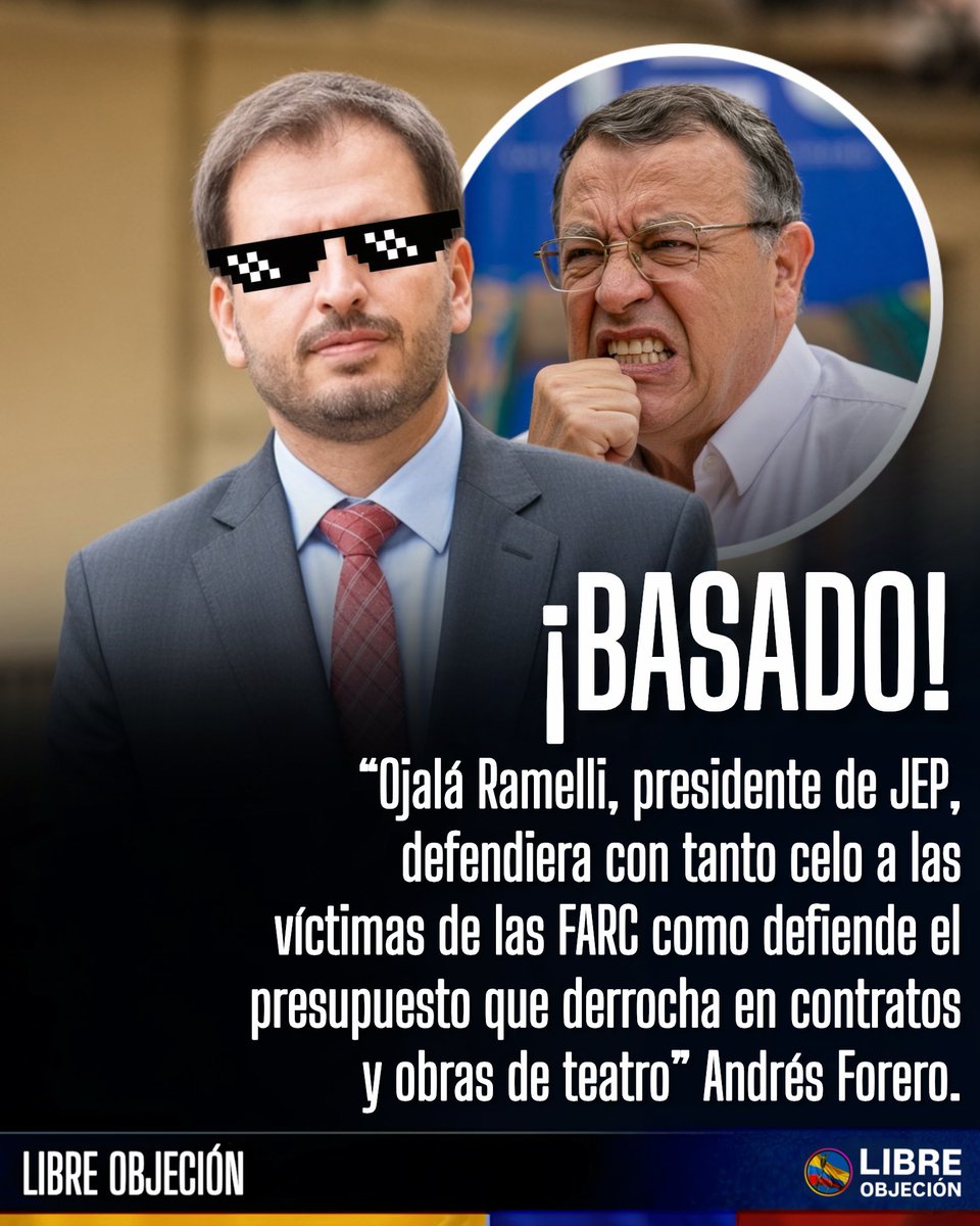 libre_objecion's tweet photo. 🇨🇴👏🏻| ¡BASADO! “Ojalá Ramelli, presidente de JEP, defendiera con tanto celo a las víctimas de las FARC como defiende el presupuesto que derrocha en contratos y obras de teatro” Andrés Forero. https://t.co/yNup1fnjPU