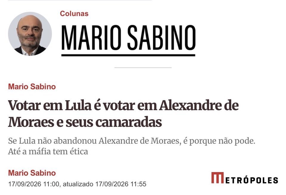 RicardoRoveran's tweet photo. Acerta o Sabino nesse título:

Lula é Moraes sim! https://t.co/nCjUjM5WSW