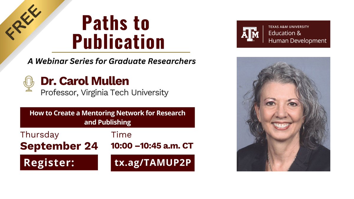CRDLLA_TAMU's tweet photo. Are you a graduate student looking to get published?
Founded by Dr. Beverly J. Irby, P2P connects graduate students and researchers with leading scholars to explore the journey from research to publication.
Register: https://t.co/s2gTf75shg
#PathsToPublication https://t.co/1TIcDgdLTX